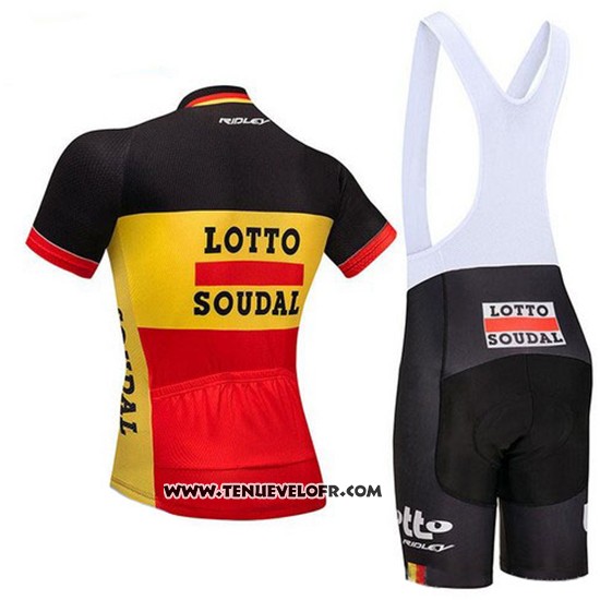 2018 Maillot Ciclismo Lotto Soudal Noir Jaune Rouge Manches Courtes et Cuissard